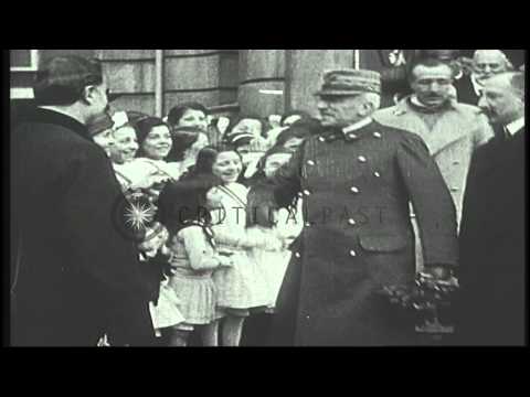 Italian Field Marshal Luigi Cadorna meets civilians in Europe during World War I. HD Stock Footage
