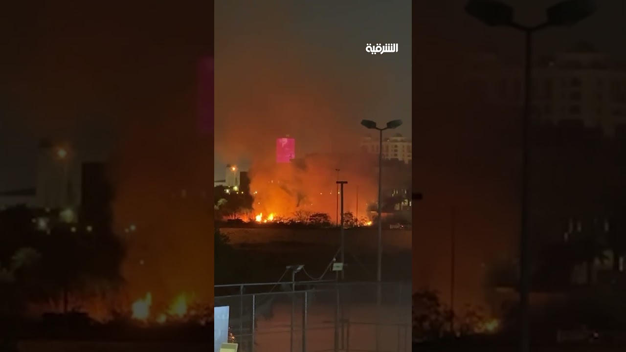 فيديو | اندلاع حريق في محيـط السفارة الأميركية ببغداد إثر سقوط طائرة مسيرة