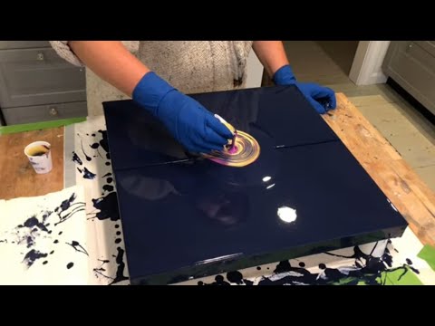 GOLD LEAF/Wrecked Ring Pour Diptych/acrylic pour