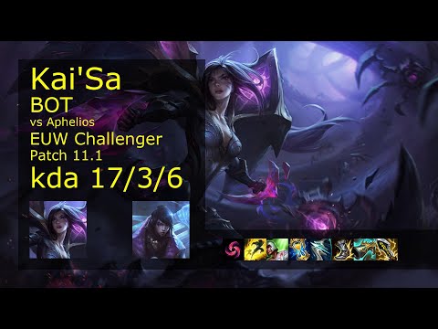 Kai'Sa ADC & Rakan vs Aphelios & Lulu - EUW Challenger 17/3/6 Patch 11.1 Gameplay