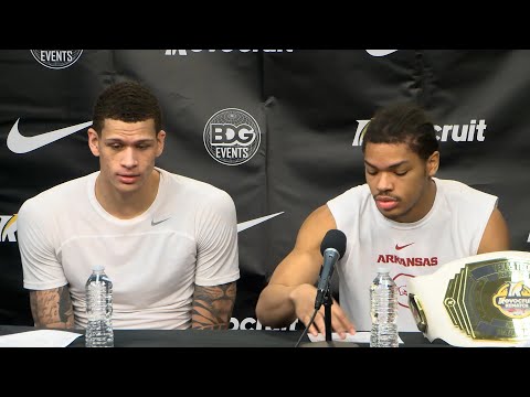 Trevon Brazile and Darius Acuff Jr. after Arkansas basketball defeats Texas Tech in Dallas