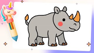How To Draw a Rhinoceros 🦏 | Step By Step For Kids! | #draw #rhino