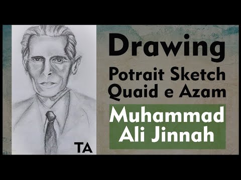 Drawing Portrait Sketch of Quaid E Azam Muhammad Ali JInnah | Tuba Arts Video