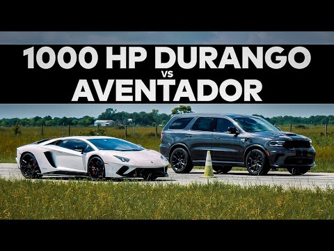 , title : 'Lamborghini Aventador vs 1000 HP Dodge Durango // DRAG RACE!'