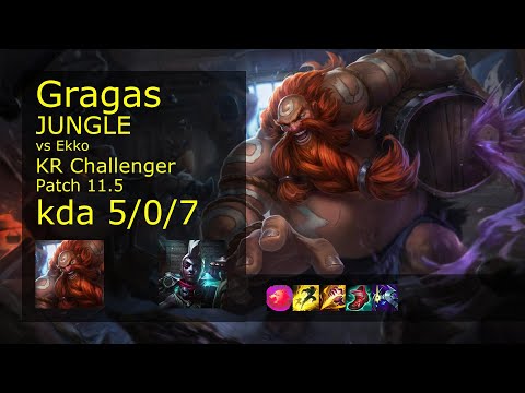 Gragas vs Ekko Jungle - KR Challenger 5/0/7 Patch 11.5 Gameplay // [롤] 그라가스 vs 에코 정글