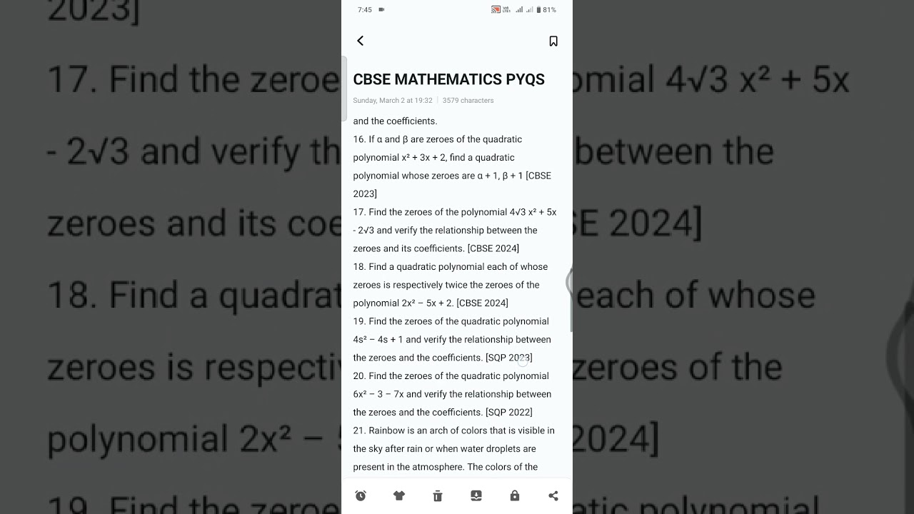 CBSE MATHEMATICS PYQS 2025 Chapter -2 Polynomial Most Imp. Questions #cbse #maths #basic #standard