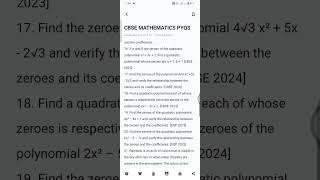 CBSE MATHEMATICS PYQS 2025 Chapter -2 Polynomial Most Imp. Questions #cbse #maths #basic #standard