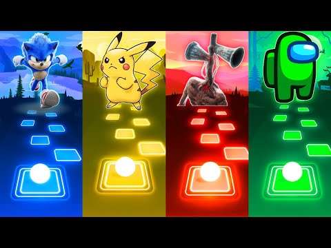 Sonic vs Pikachu vs Siren Head vs Among Us - Tiles Hop EDM Rush