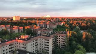 Вечер и наступление ночи в Припяти, вид с 16 этажного дома