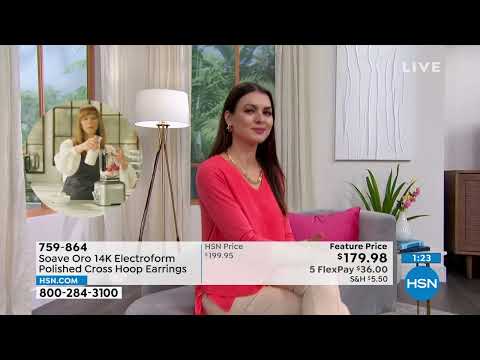 Soave Oro 14K Electroform Polished Cross Hoop Earrings