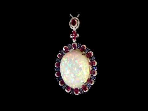 18k White Gold 61ct Opal and Diamond Pendant Necklace