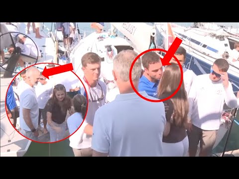 Princess Leonor kiss greetings with young Boys while her father King Felipe look at them & smile 