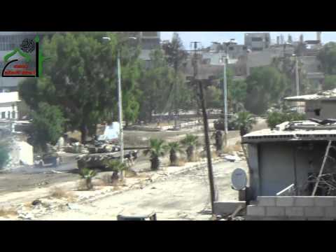 استهداف دبابة لقوات النظام بقاذف بي 9 من قبل لواء حذيفة بن اليمان في القدم في محافظة دمشق