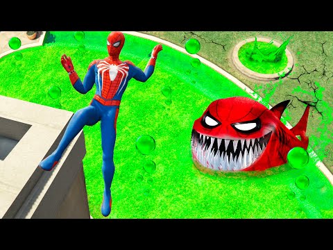 GTA 5 TOXIC POOL | Spiderman vs Spider-Shark | Water Ragdolls & Falls [Episode 16]
