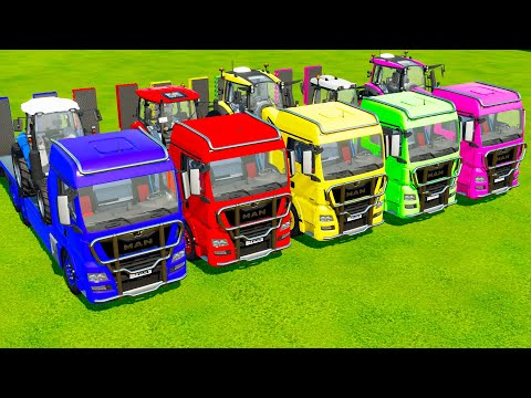 TRANSPORTING FIVE COLOR MINI RIGITRAC TRACTORS WITH MAN TRUCKS! - Farming Simulator 22