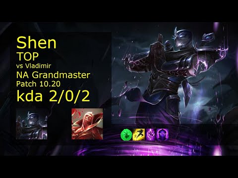 Shen Top vs Vladimir - NA Grandmaster 2/0/2 Patch 10.20 Gameplay