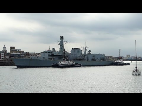 The decommissioned HMS Monmouth arriving in Portsmouth Harbour - Monday 13th September 2021