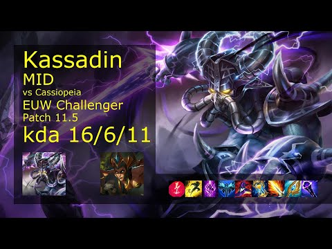 Kassadin vs Cassiopeia Mid - EUW Challenger 16/6/11 Patch 11.5 Gameplay