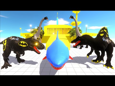 FPS DEATH RUN vs BATMAN T-REX, SPINOSAURS, BRACHIOSAURUS DINOSAURS FIGHTING in ARBS Battle