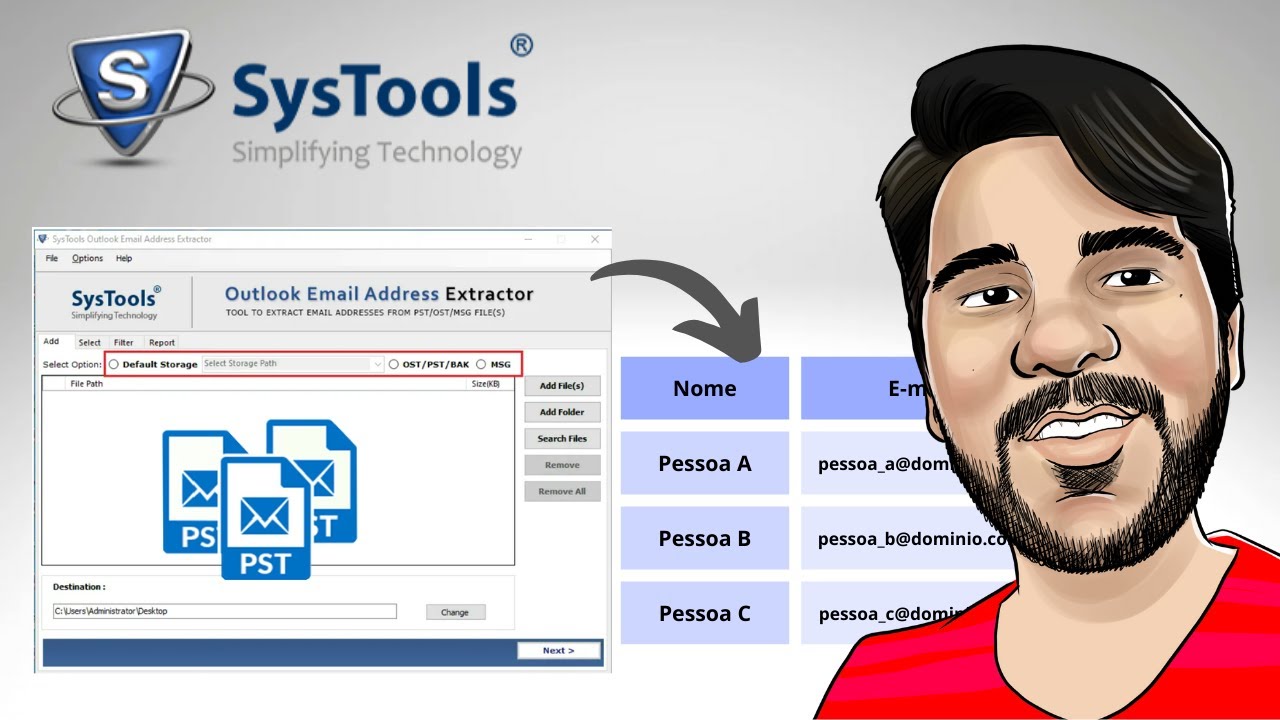 Extraia endereços de e-mail de arquivos .pst do Outlook c/o SysTools Outlook Email Address Extractor