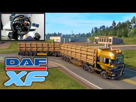 Double Trailer Huge Logs - Euro Truck Simulator 2 - Steering Wheel and Shifter Gameplay