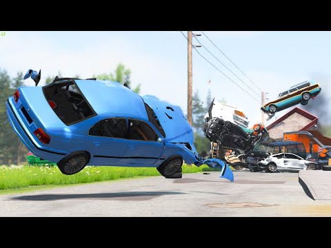 Massive Spike Strip Pile Up Crashes #13 - BeamNG Drive | CRASHdriven