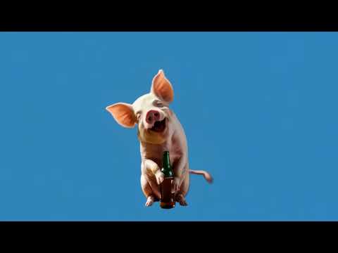 The pig drinks from the neck of the bottle 4k green screen #funnyvideos