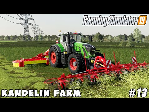 Mowing grass, baling hay with new equipment | Kandelin Farm | Farming simulator 19 | Timelapse #13