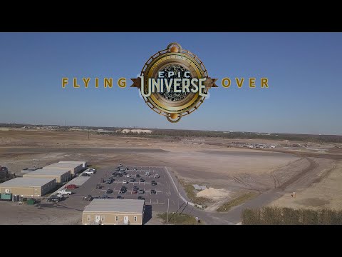 Flying over Epic Universe at Universal's Epic Universe Orlando, Florida