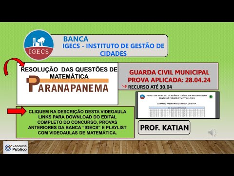 IGECS - RESOLUÇÃO QUESTÕES DE MATEMÁTICA - GCM - Prefeitura Municipal de Paranapanema/SP