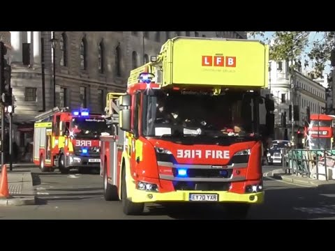 London Fire Brigade, Soho FULL HOUSE turnout seen responding through Charring Cross