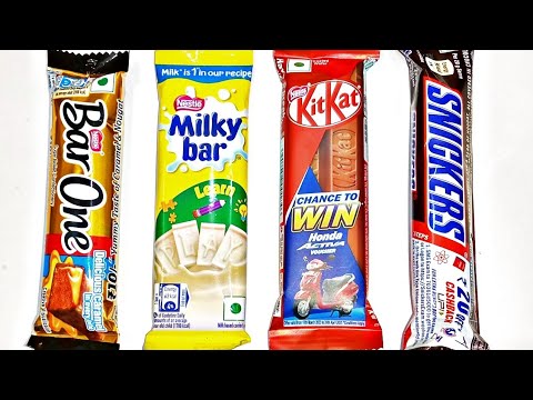 BarOne vs Milkybar vs KitKat vs Snickers unwrapped ASMR #chocolateasmr #parveenasmr
