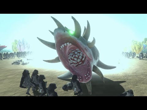 LEVEL 9999 Mutant Megalodon God vs 300 Poojectile Gorilla Animal Revolt Battle Simulator