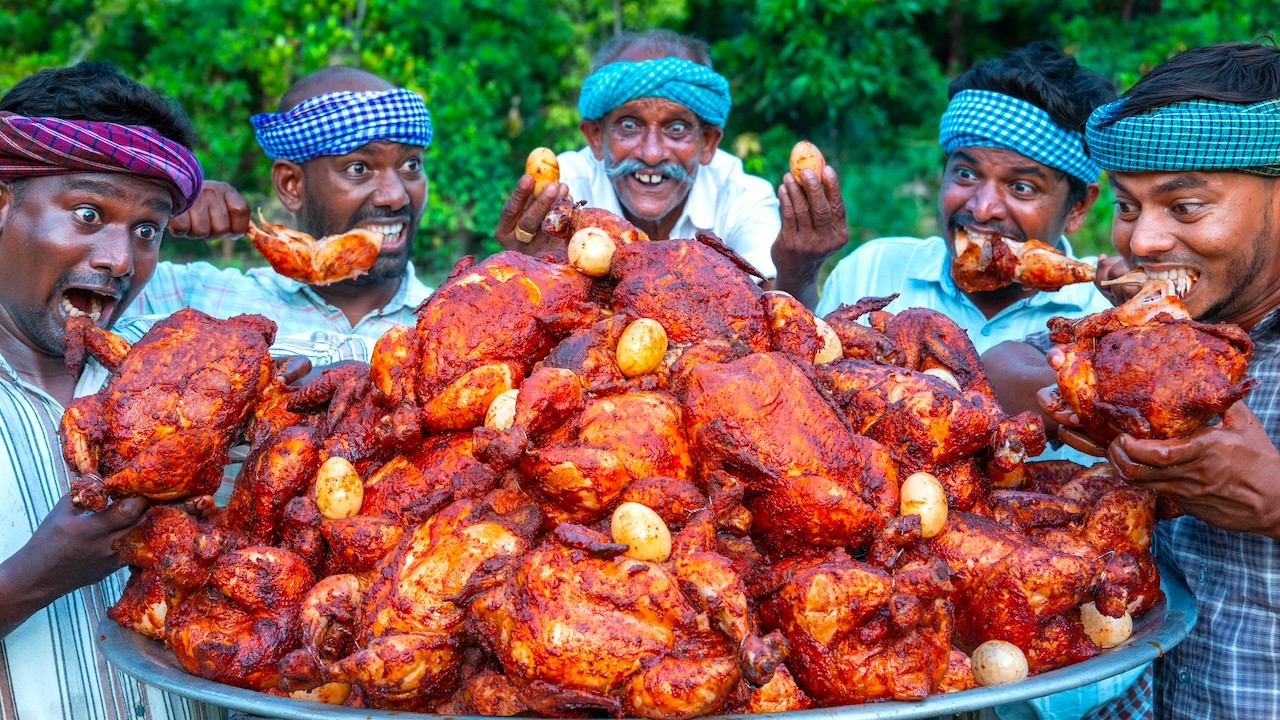 FULL CHICKEN FRY with EGGS INSIDE | Chicken Fry Recipe Cooking in Village | Fried Chicken Recipe