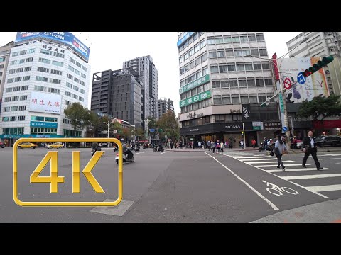 [4K Taipei Taiwan] Trilha para caminhada Distrito de Taipei Zhongshan, Zhongshan N. Rd, Minquan W. Rd