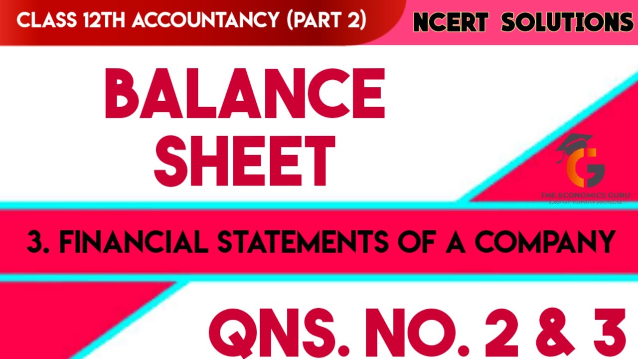 Qns. 2 & 3 | Balance Sheet | Chap 3: Financial Statements of a Company | NCERT