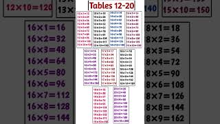 Multiplication tables 12-20 #shorts