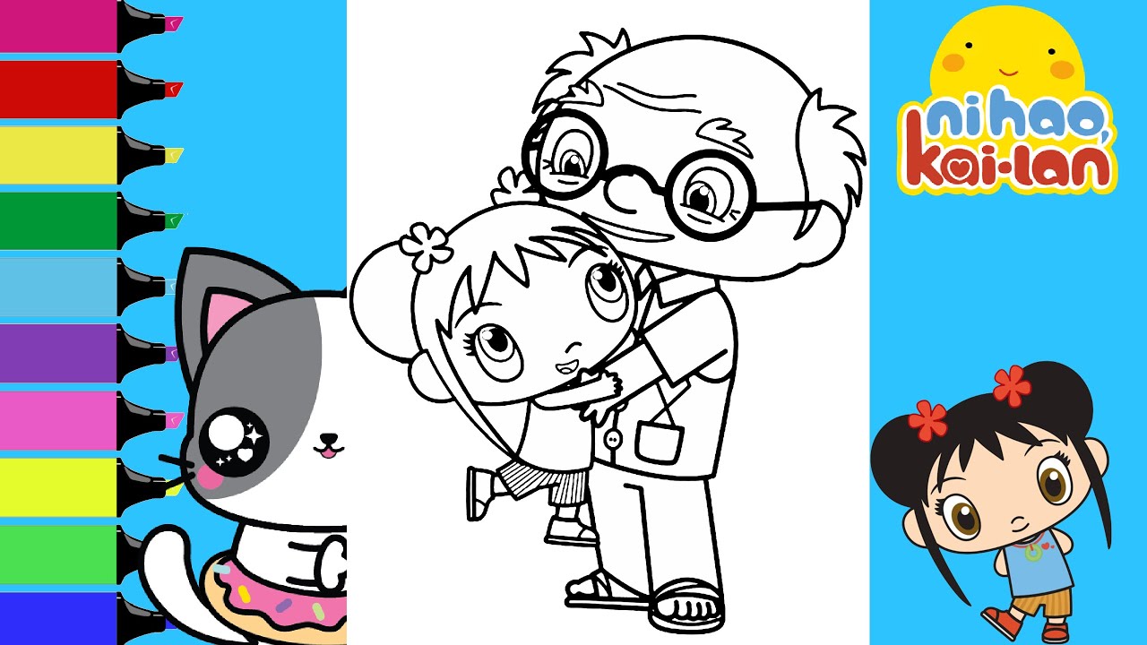 Coloring Ni Hao Kai Lan and Grandpa Ye Ye Coloring Book Pages | Sprinkled Donuts JR
