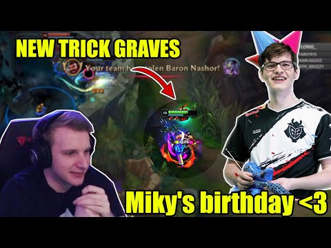 Jankos uses Graves precise Q strikes and steals BARON | Jankos talks about Mikyx's birthday