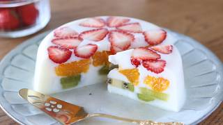Nothing can be tastier and easier! Beautiful Fruits Milk Agar Jelly Cake