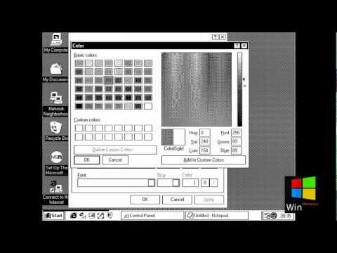 Windows 98 First Edition using the Monochrome color palette/depth