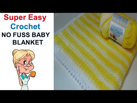 Easiest Crochet Baby Blanket Ever "NO FUSS BABY Blanket" Tutorial  #LIONBRAND