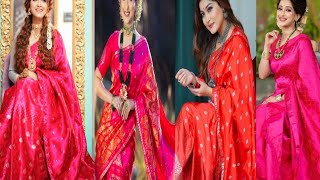 Red colour Assamese mekhela sadar #assamesemekhelasador