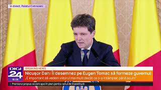 Nicușor Dan a desemnat premierul. Tomac: Voi prezenta Parlamentului un guvern tehnic, nu politic