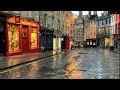 Scotland Walks: Edinburgh. Walking Castlehill, Victoria street to Grassmarket on a rainy morning.