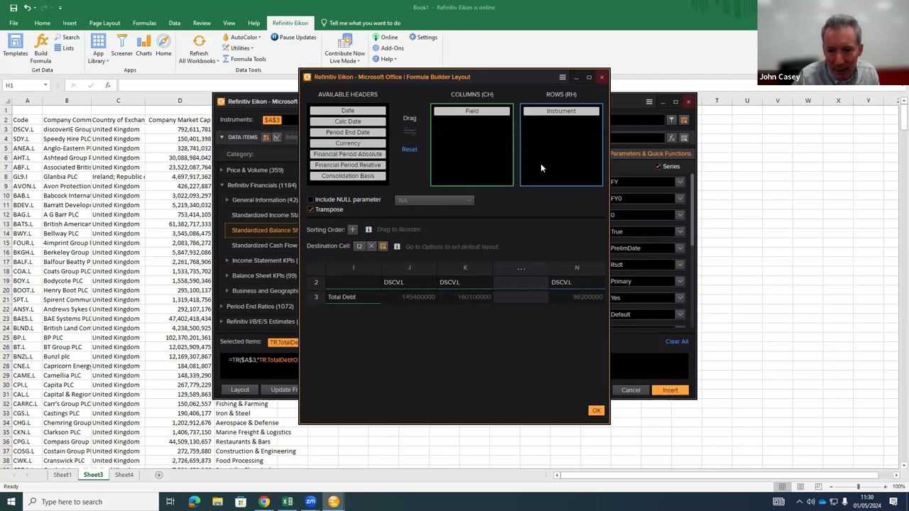Refinitive Eikon - Using the Excel Add In Functionality