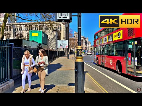 London walk Apr 2021| Tate Britain to Trafalgar Square| Royal Guards, Uyghur protest [4K HDR]