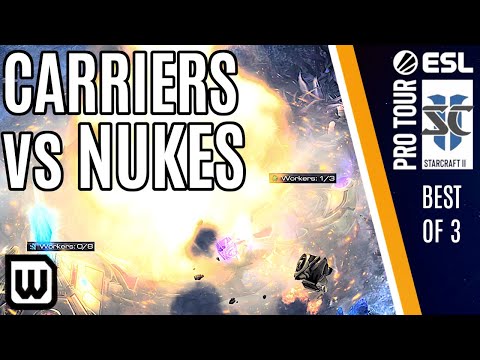 Starcraft 2: NUKES & BATTLECRUISERS vs CARRIER ARMADA