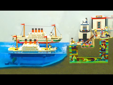 Dam Collapses Diorama - Titanic & Britannic Lego Ship Sinks - Lego City Flooding & Prison Break Fail