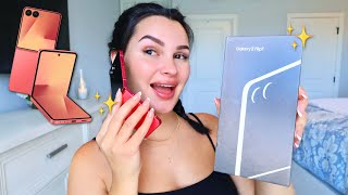 samsung galaxy z flip 7 unboxing & comparing to iphone! *coral red* 🩷